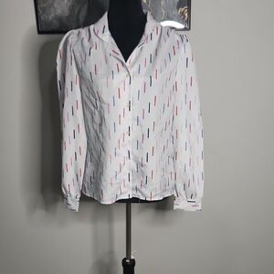 White Blouse with Multicolor Stripes Size M.